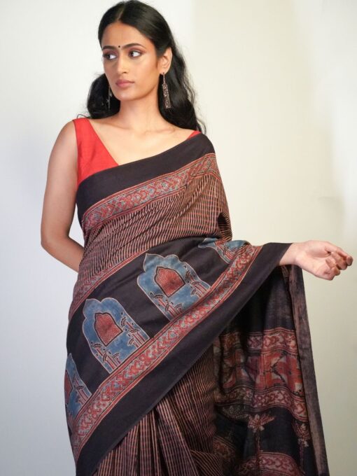 Ajrakh Printed Saree by Mirra Clothing