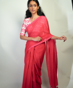 Beatiful Pink Mul Cotton Saree By Mirra Clothing