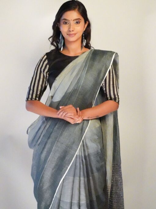 Beautiful Grey Linen Saree By Mirra Clothing