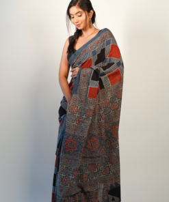 Beautiful Multicolored Ajrakh Printed Saree By Mirra Clothing