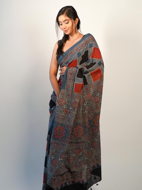 Beautiful Multicolored Ajrakh Printed Saree By Mirra Clothing