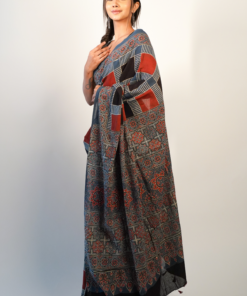 Elegant Ajrakh Cotton Silk Saree By Mirra Clothing