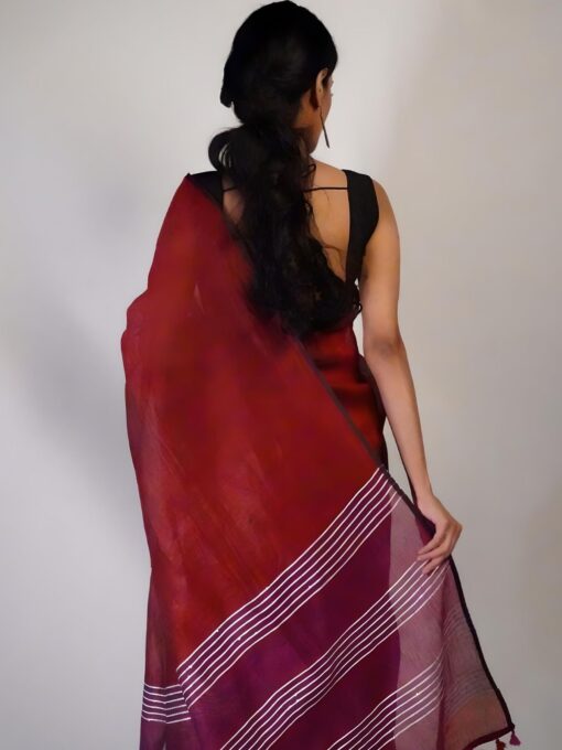 Silver zari Stripes on Pallu by Mirra Clothing