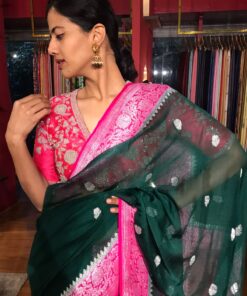 Elegant Bottle Green Silk Saree By Mirra Clothing