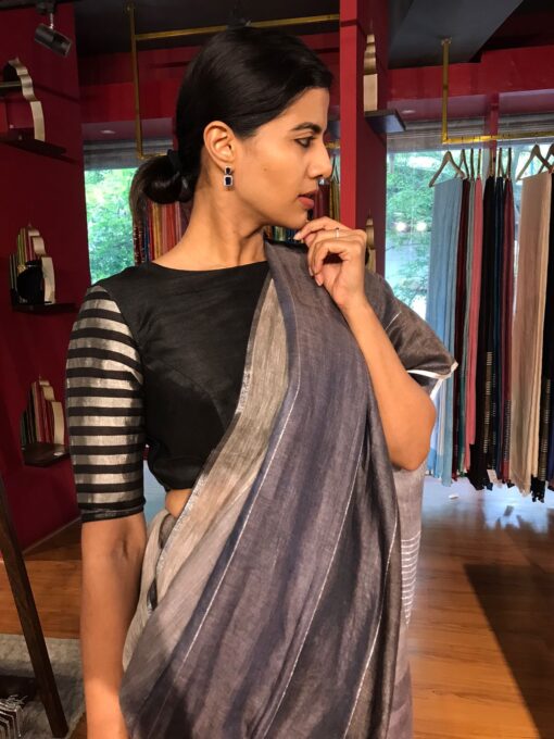 Hand Woven Linen Saree by Mirra Clothing