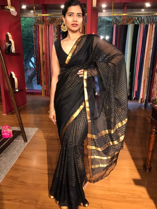 Highlighted With Gold Zari Checks Saree By Mirra Clothing