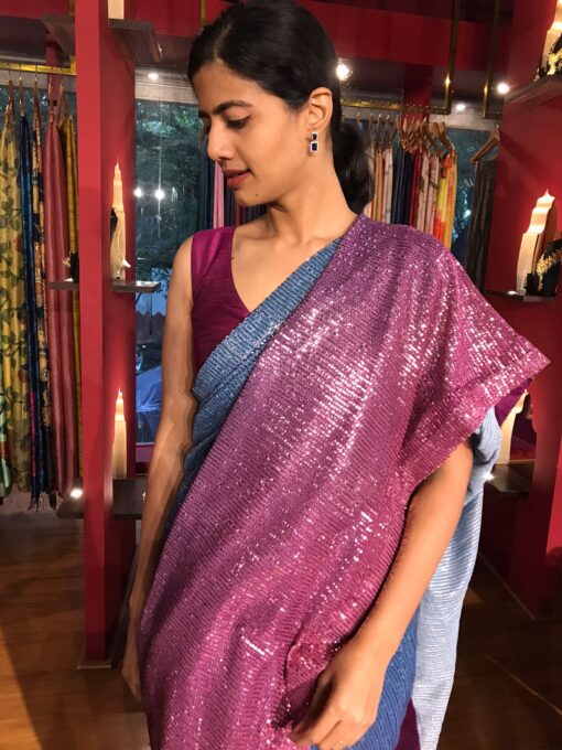 Designer sequins saree by mirra clothing.