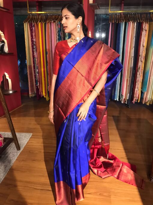 Contrast Maroon and Royal Blue Saree By Mirra Clothing