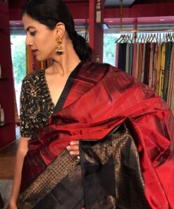 Arakku Red Kanchivaram Silk Saree with Antique Zari Weaves Saree By Mirra Clothing