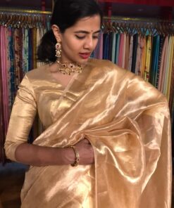 Champagne Gold Tissue Silk Saree by Mirra Clothing