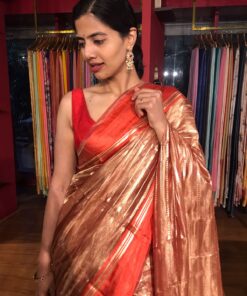 Red Handwoven Tissue Silk Saree By Mirra Clothing