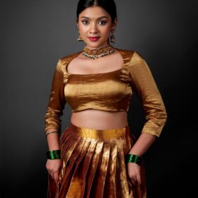 Molten Gold Silk Lehenga Set at Mirra Clothing