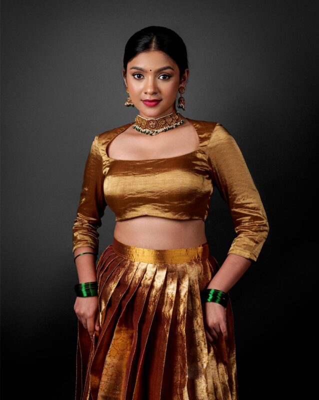 Molten Gold Silk Lehenga Set at Mirra Clothing