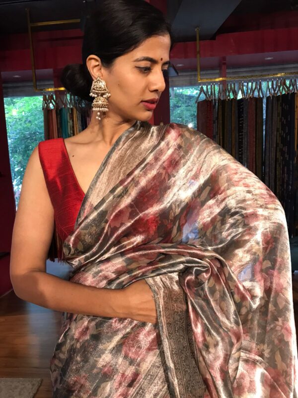 Grey Printed Navratri Saree from Mirra Clothing