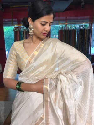 Mirra Clothing Onam Saree in Ivory with Gold Border