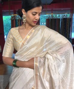 Ivory Mangalagiri Silk Saree By Mirra Clothing