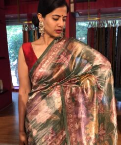 Printed Tissue Silk Saree by Mirra Clothing