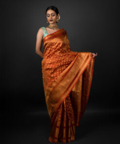 Gold Zari weaves tissue saree by Mirra Clothing