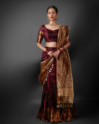 Coffee Brown Silk Lehenga Set by Mirra Clothing