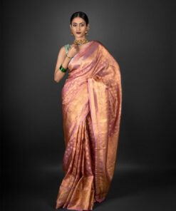 Gold Zari weaves tissue saree by Mirra Clothing