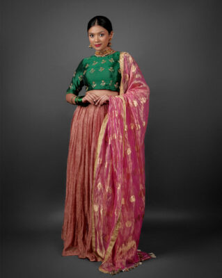 Crushed Tissue Silk Lehenga set by Mirra Clothing