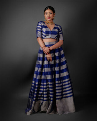 Blue Tissue SIlk Lehenga by Mirra Clothing