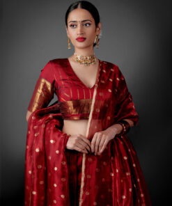 Maroon Silk Lehenga Set by Mirra Clothing