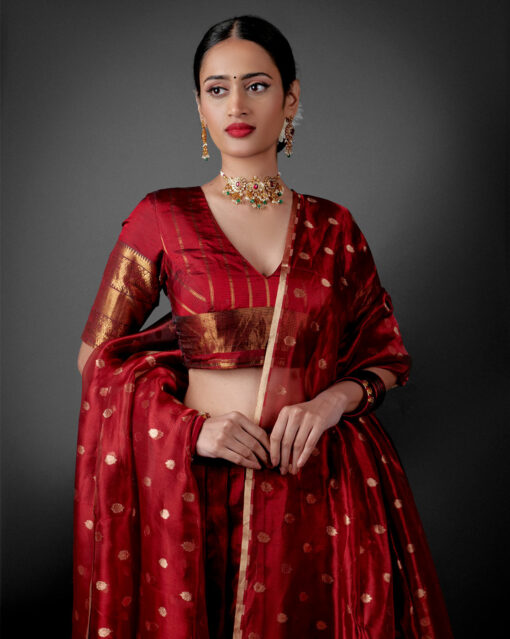 Maroon Silk Lehenga Set by Mirra Clothing