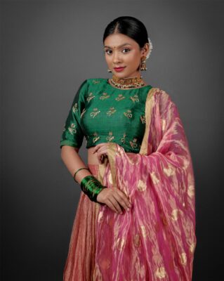 Green Embroidered Blouse Lehenga Set by Mirra Clothing