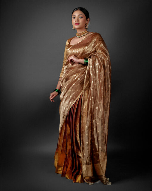 Molten gold Lehenga set by Mirra Clothing