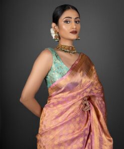 Onion Pink tissue silk saree by Mirra Clothing