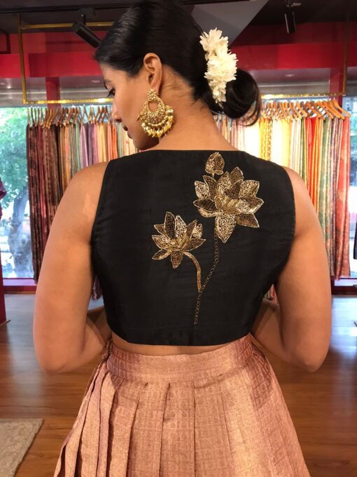 Close up view of a model showcasing Dusty Pink Crop Top and Lehenga (Set of 2), Ideal for Evening Events By Mirra Clothing